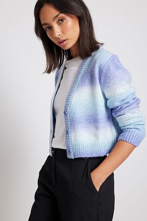 Blue Cardigan court dégradé en tricot