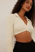 Beige Cropped Long Sleeve Blouse