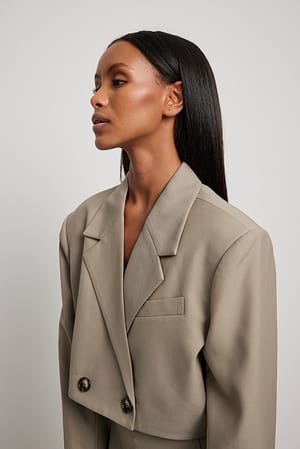 Taupe Blazer court oversize à double boutonnage