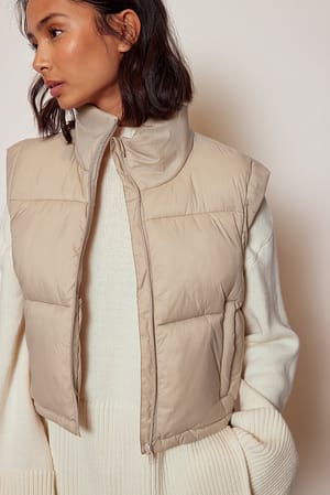 Beige Gilet court matelassé