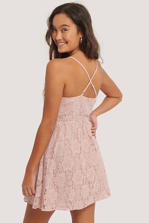 Dusty Pink NA-KD Boho Robe En Dentelle À Dos Croisé