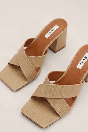 Beige Crossed Snake Look Mules