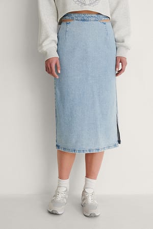 Light Blue Jupe en jean à découpes