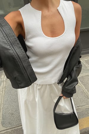 White Deep Neck Knitted Top