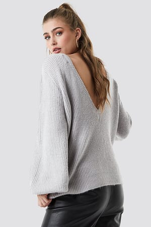 Grey Deep V Back Sweater