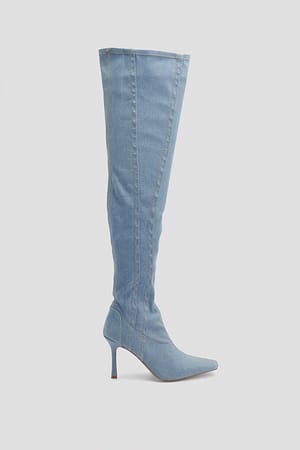 Blue Denim Denim Overknee Boots
