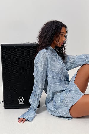 Denim Blue Robe chemise en jean à imprimé