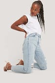 Light Blue Jean Slim Taille Haute Déchiré