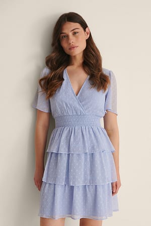 Blue Robe smockée à volants Dobby recyclée
