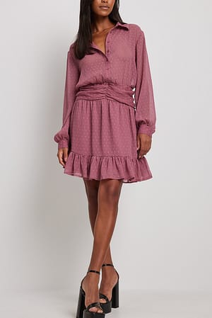 Maroon Robe courte en dobby à taille marquée