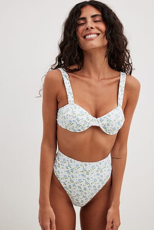 Dusy Blue Flower Culotte de bikini taille haute à pois