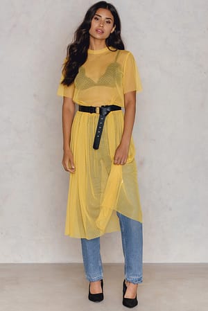 Mimosa Yellow NA-KD Dotted Mesh Midi Dress