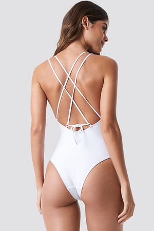 White Double Cross Strap Swimsuit