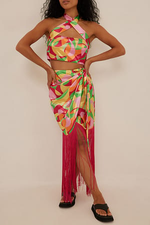 Geometric Bright Draped Fringe Detailed Skirt