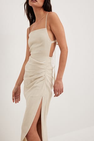 Light Grey Robe en lin drapée