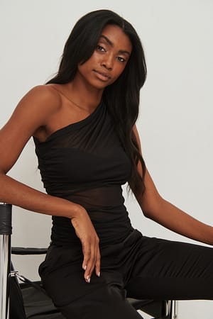 Black Haut sans manches en maille drapée
