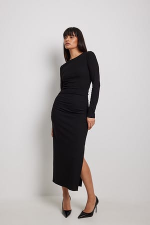 Black Draped Side Maxi Dress