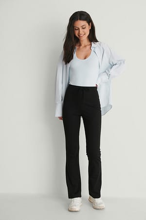 Black Pantalon évasé à cordon recyclés