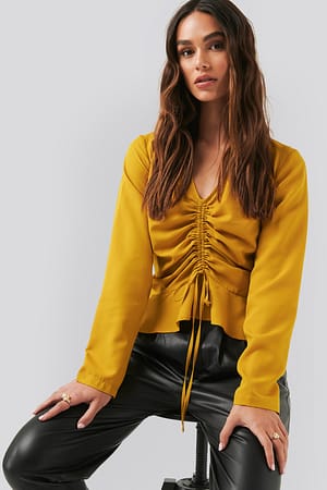 Mustard NA-KD Drawstring Long Sleeve Blouse