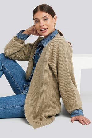 Beige Dropped Shoulder Knitted Cardigan