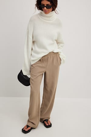 Beige Pantalon large à taille élastique