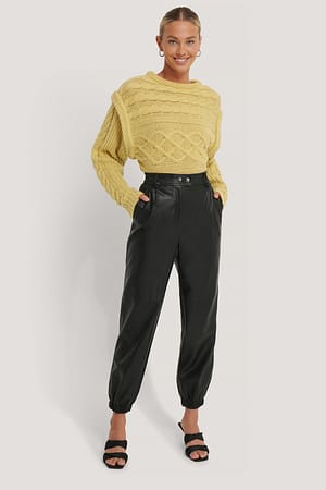 Black Pantalon En Faux Cuir Élastique