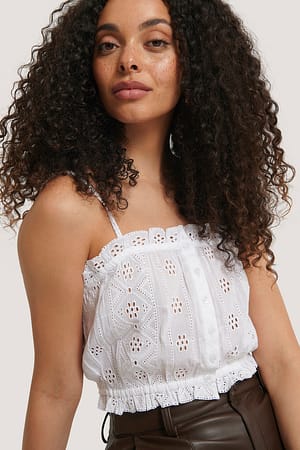 White NA-KD Boho Haut Brodé