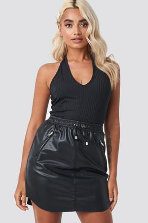 Black NA-KD Faux Leather Casual Skirt
