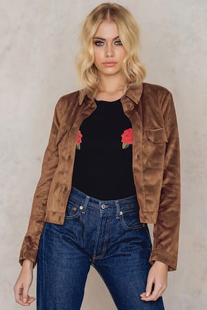 Brown NA-KD Faux Suede Jacket