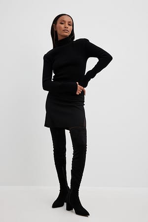 Black Cuissardes En Faux Daim