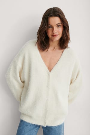 White NA-KD Cardigan Duveteux
