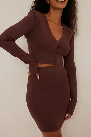 Brown Jupe courte en tricot fin à taille haute