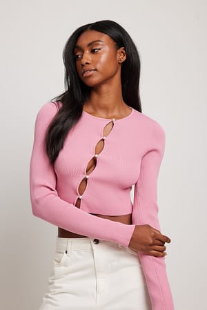 Dusty Pink Pull en maille fine avec boutons en nacre