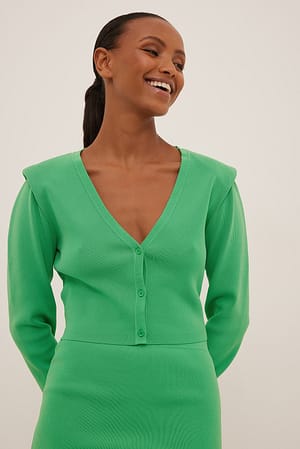 Green Fine Knitted Shoulder Pad Cardigan