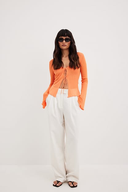 Orange Gilet en maille fine à détails noués