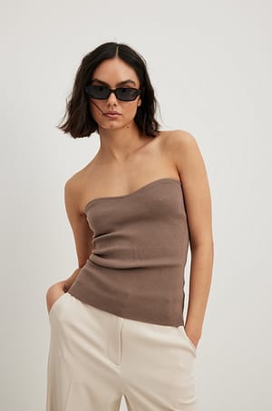Taupe Haut tube en maille fine