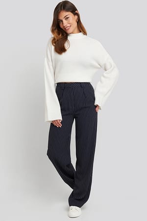 Dark Navy NA-KD Classic Flared Striped Pants