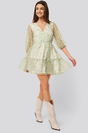 Green Flower NA-KD Boho Robe À Motifs De Fleurs En Organza