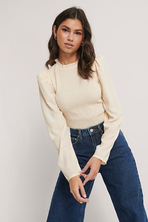 Beige NA-KD Boho Chemisier À Smocks Imprimé Fleurs