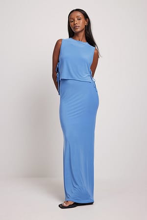 Sky Blue Jupe longue fluide en jersey