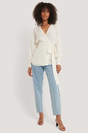 Offwhite NA-KD Flowy Overlap Blouse