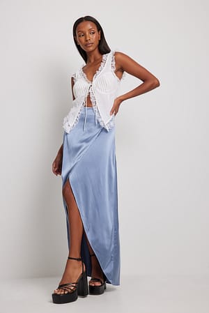 Dusty Blue Jupe longue fluide en satin