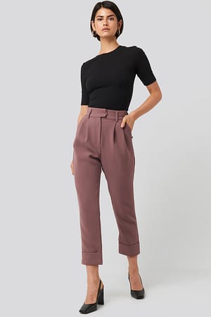 Dusty Dark Plum Folded Cigarette Suit Pants