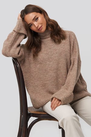 Dusty Pink NA-KD Folded Sleeve Turtle Neck Knitted Sweater