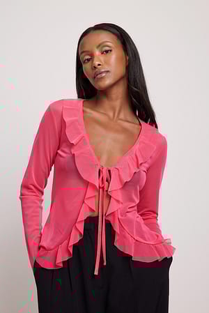 Pink Chemise volantée nouée sur le devant