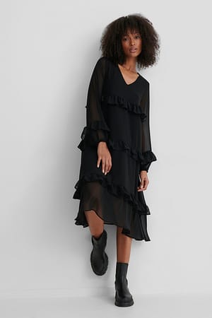 Black NA-KD Boho Robe À Volants