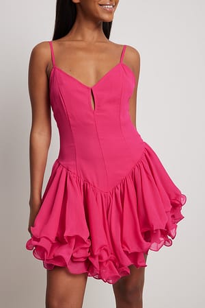 Pink Robe courte avec ourlet volanté