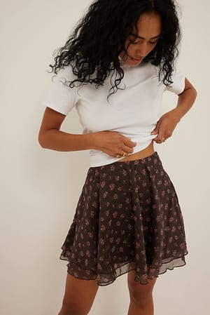 Flower Field Frilled Mini Chiffon Skirt
