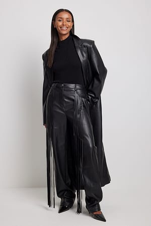 Black Pantalon en simili cuir avec franges