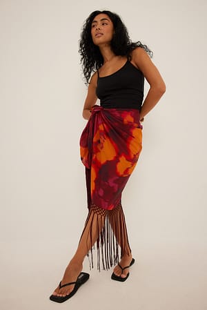 Magenta Flower Fringe Sarong